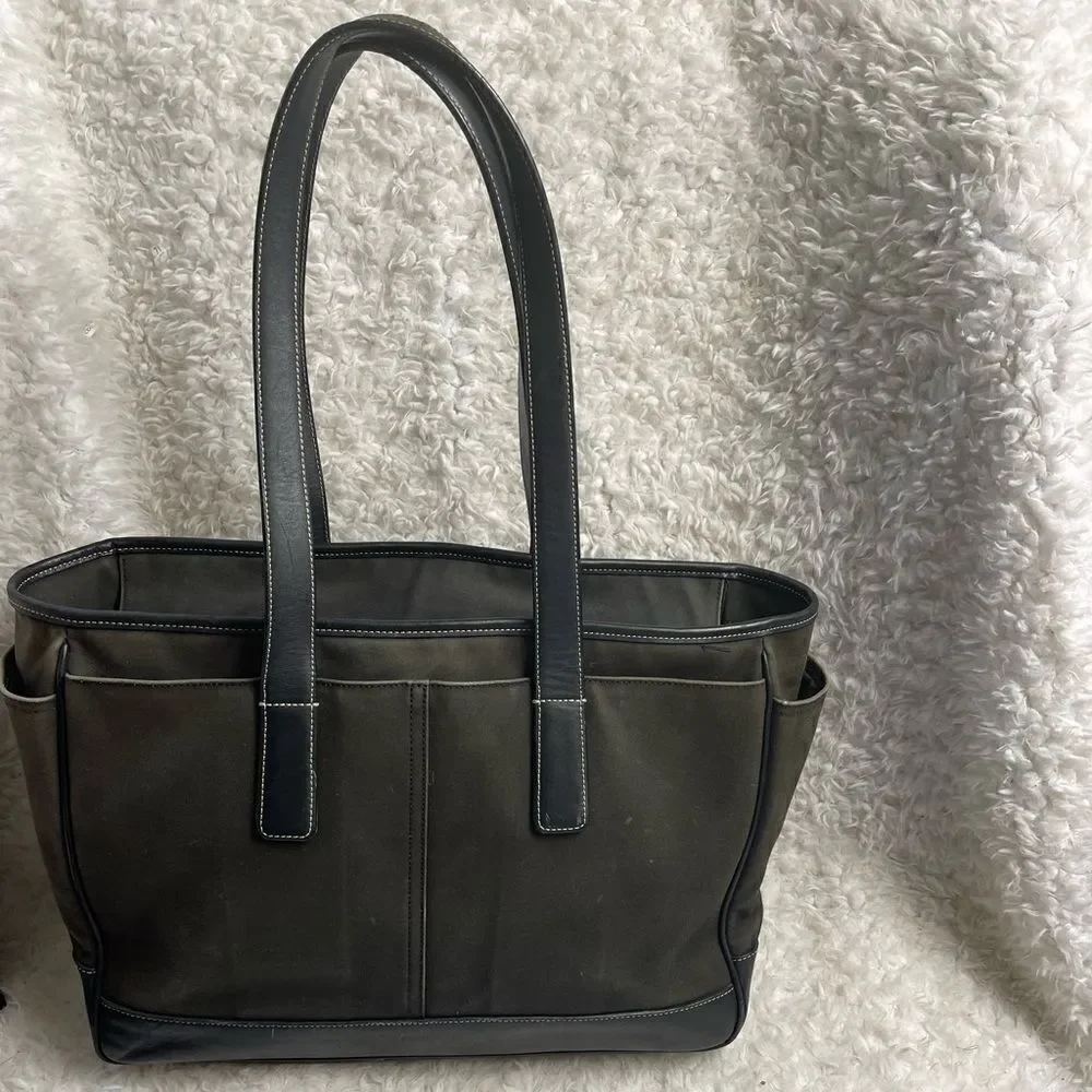 Coach Nylon faded black ,leather trim extra large Diaper,laptop tote #5458